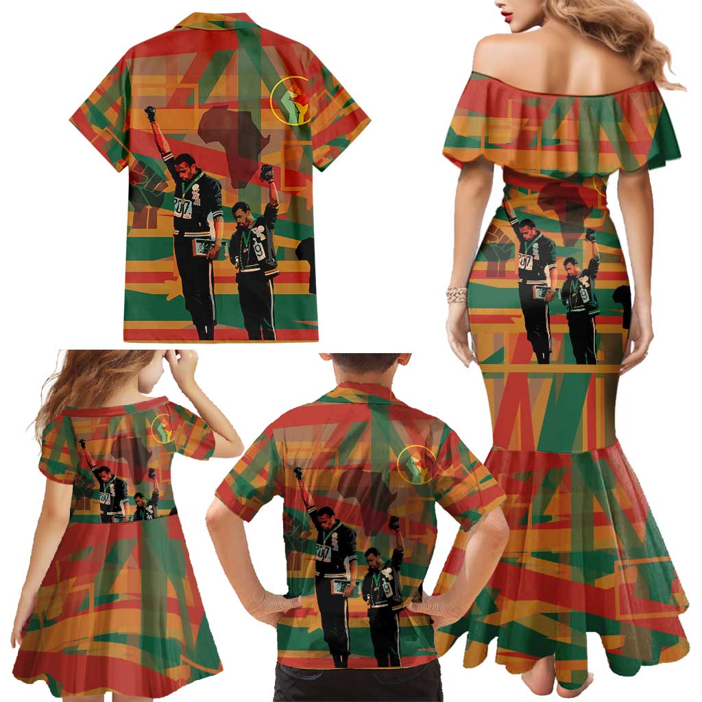 Black Power Fists of Freedom Family Matching Mermaid Dress and Hawaiian Shirt African American 1968