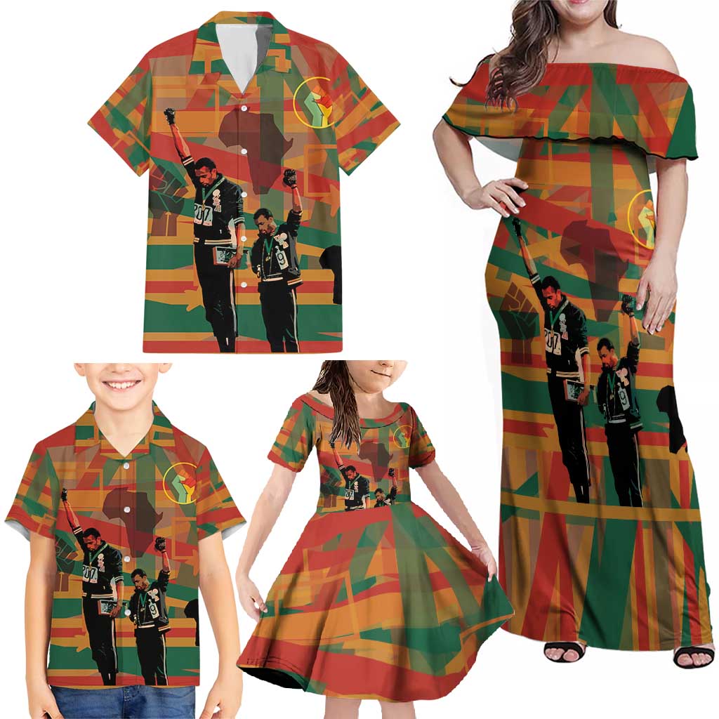Black Power Fists of Freedom Family Matching Off Shoulder Maxi Dress and Hawaiian Shirt African American 1968