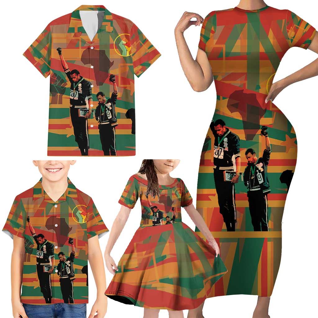 Black Power Fists of Freedom Family Matching Short Sleeve Bodycon Dress and Hawaiian Shirt African American 1968