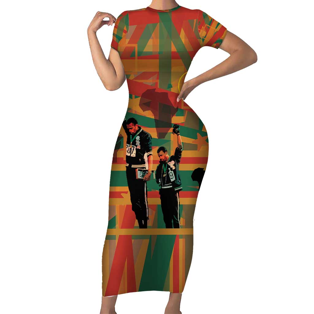 Black Power Fists of Freedom Family Matching Short Sleeve Bodycon Dress and Hawaiian Shirt African American 1968