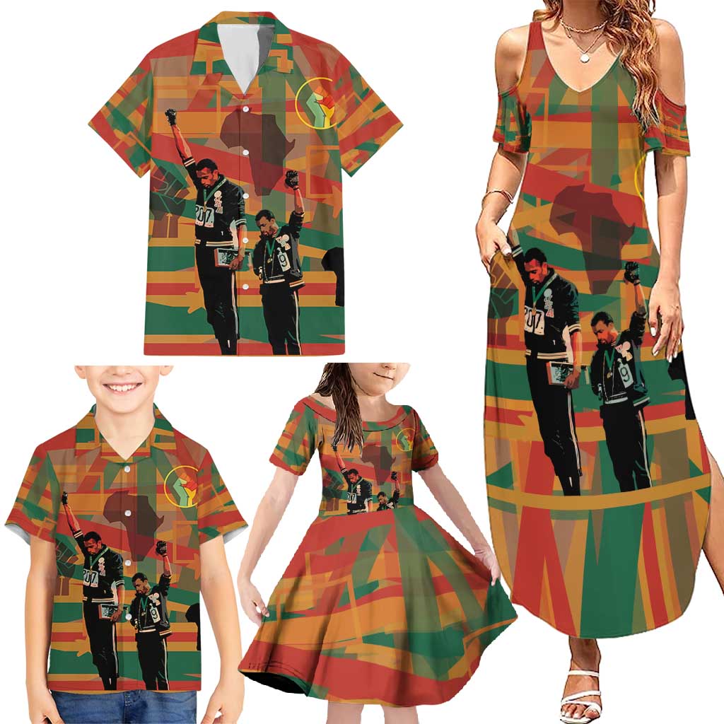 Black Power Fists of Freedom Family Matching Summer Maxi Dress and Hawaiian Shirt African American 1968