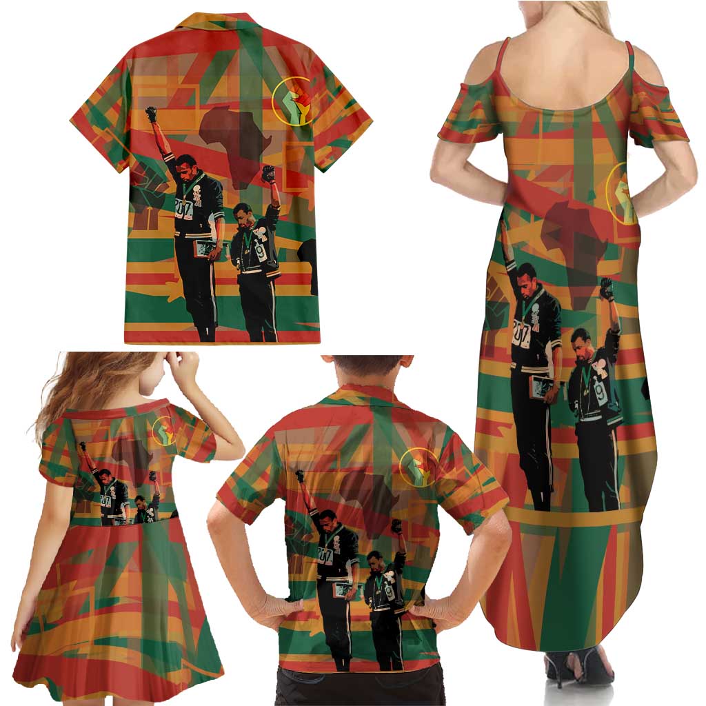 Black Power Fists of Freedom Family Matching Summer Maxi Dress and Hawaiian Shirt African American 1968
