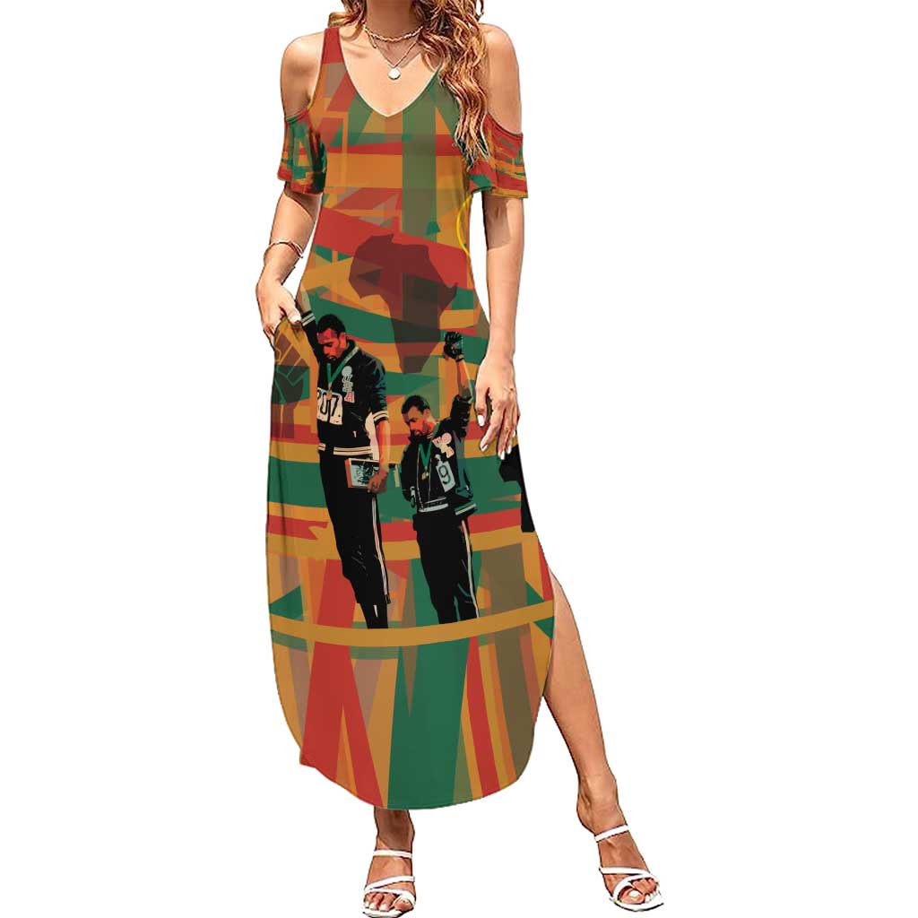 Black Power Fists of Freedom Family Matching Summer Maxi Dress and Hawaiian Shirt African American 1968