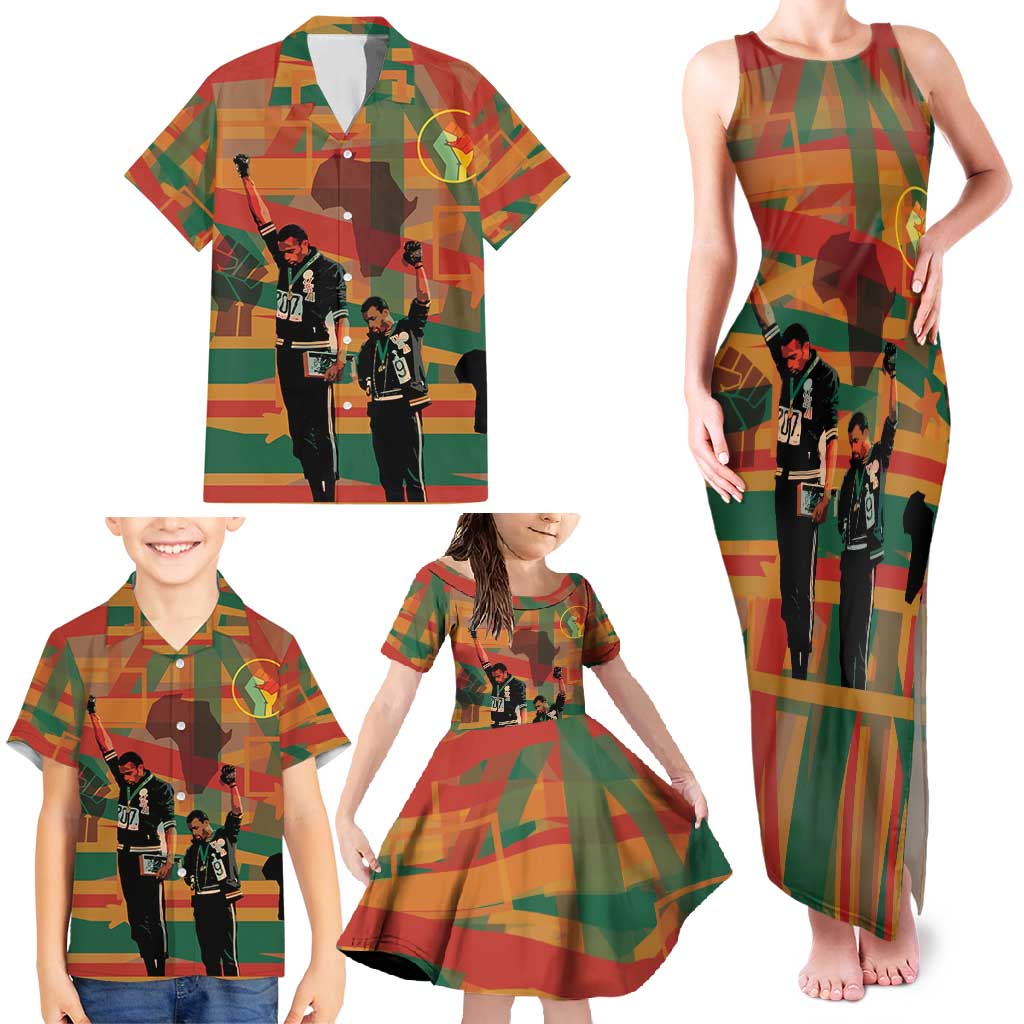 Black Power Fists of Freedom Family Matching Tank Maxi Dress and Hawaiian Shirt African American 1968