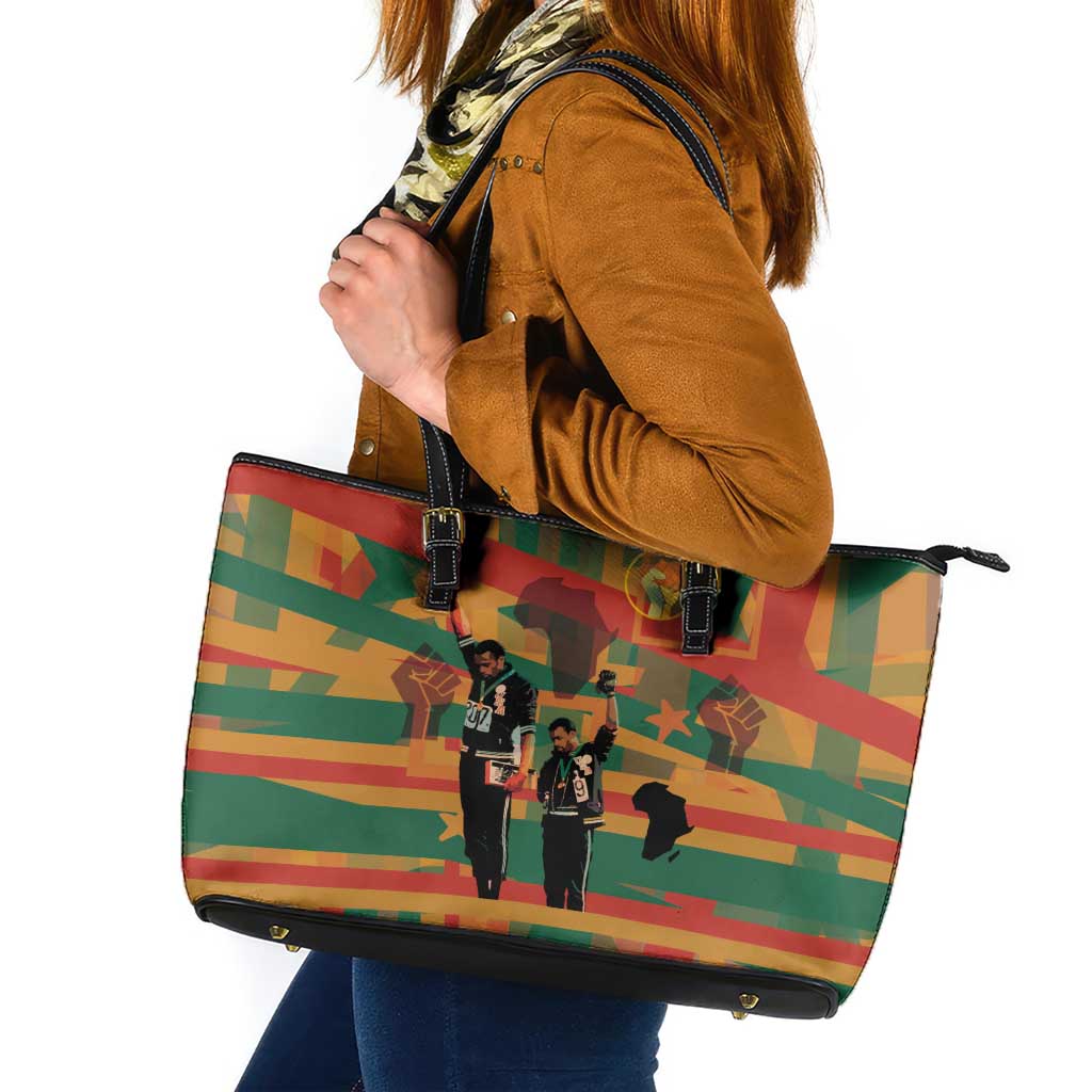 Black Power Fists of Freedom Leather Tote Bag African American 1968