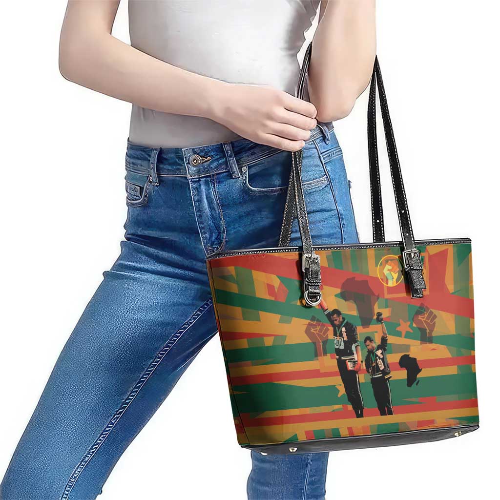 Black Power Fists of Freedom Leather Tote Bag African American 1968