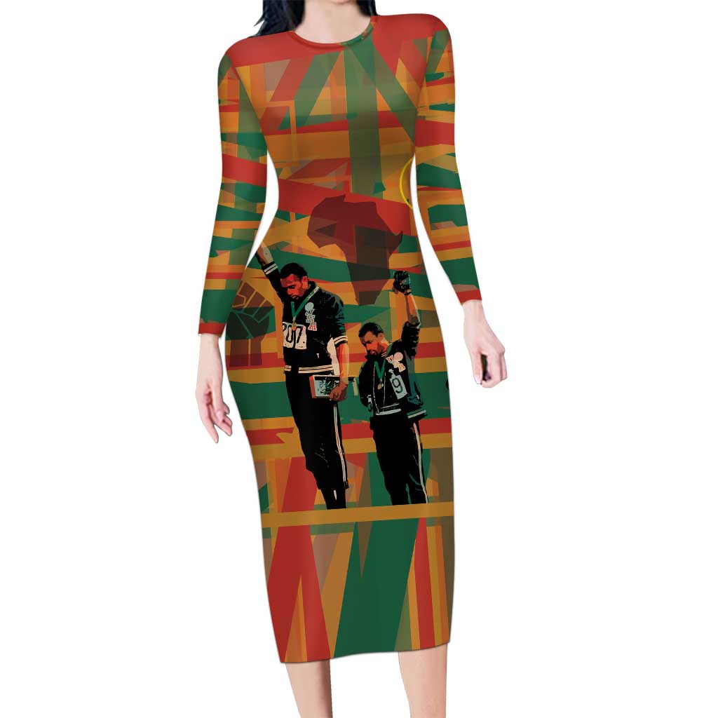 Black Power Fists of Freedom Long Sleeve Bodycon Dress African American 1968