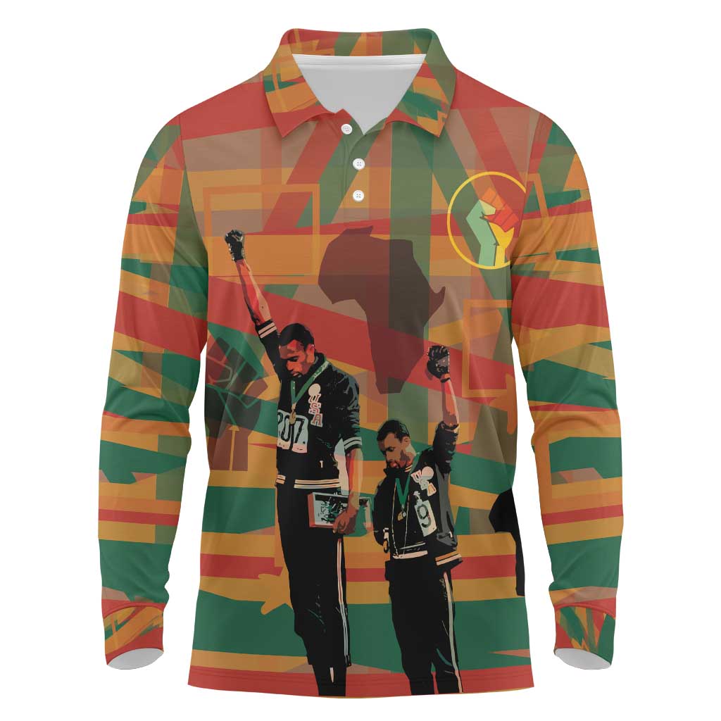 Black Power Fists of Freedom Long Sleeve Polo Shirt African American 1968