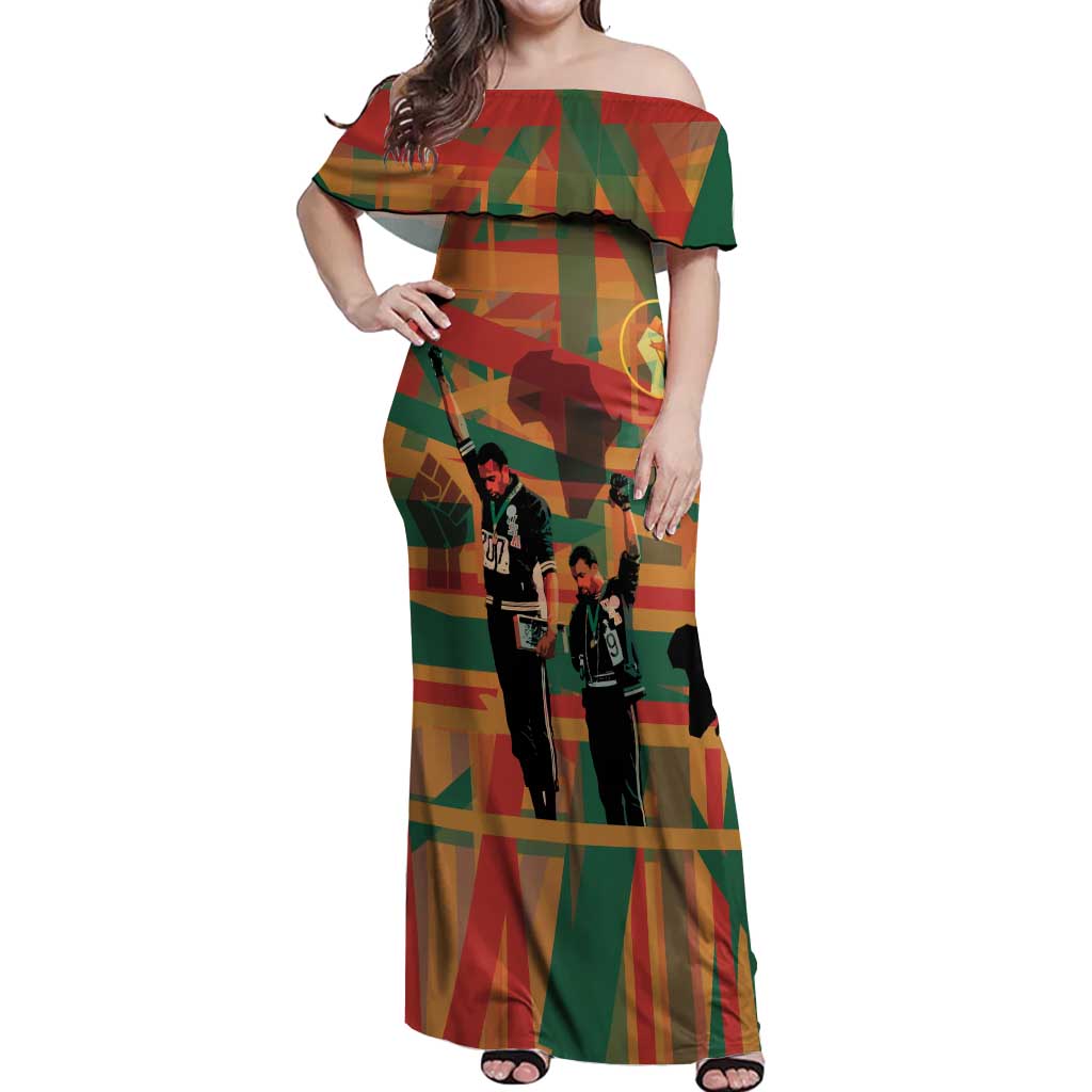 Black Power Fists of Freedom Off Shoulder Maxi Dress African American 1968