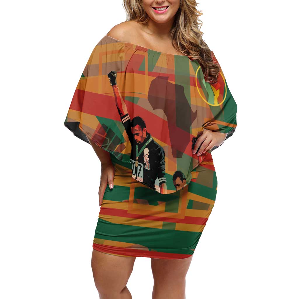 Black Power Fists of Freedom Off Shoulder Short Dress African American 1968