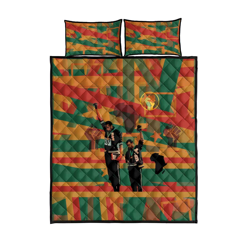 Black Power Fists of Freedom Quilt Bed Set African American 1968