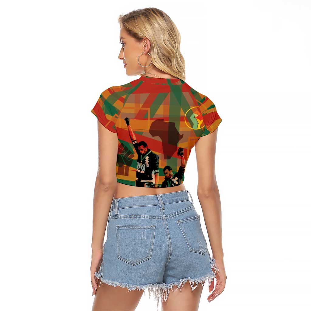 Black Power Fists of Freedom Raglan Cropped T Shirt African American 1968