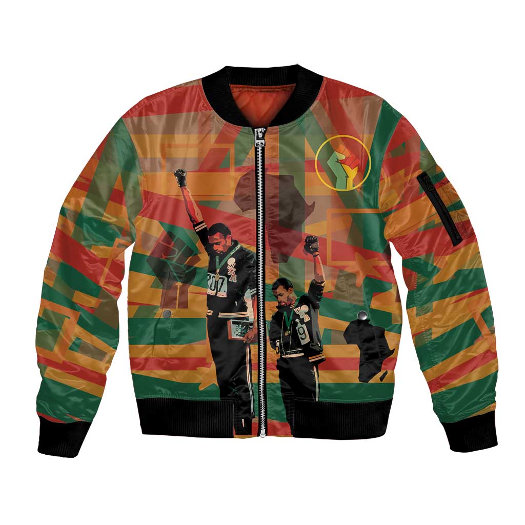 Black Power Fists of Freedom Sleeve Zip Bomber Jacket African American 1968