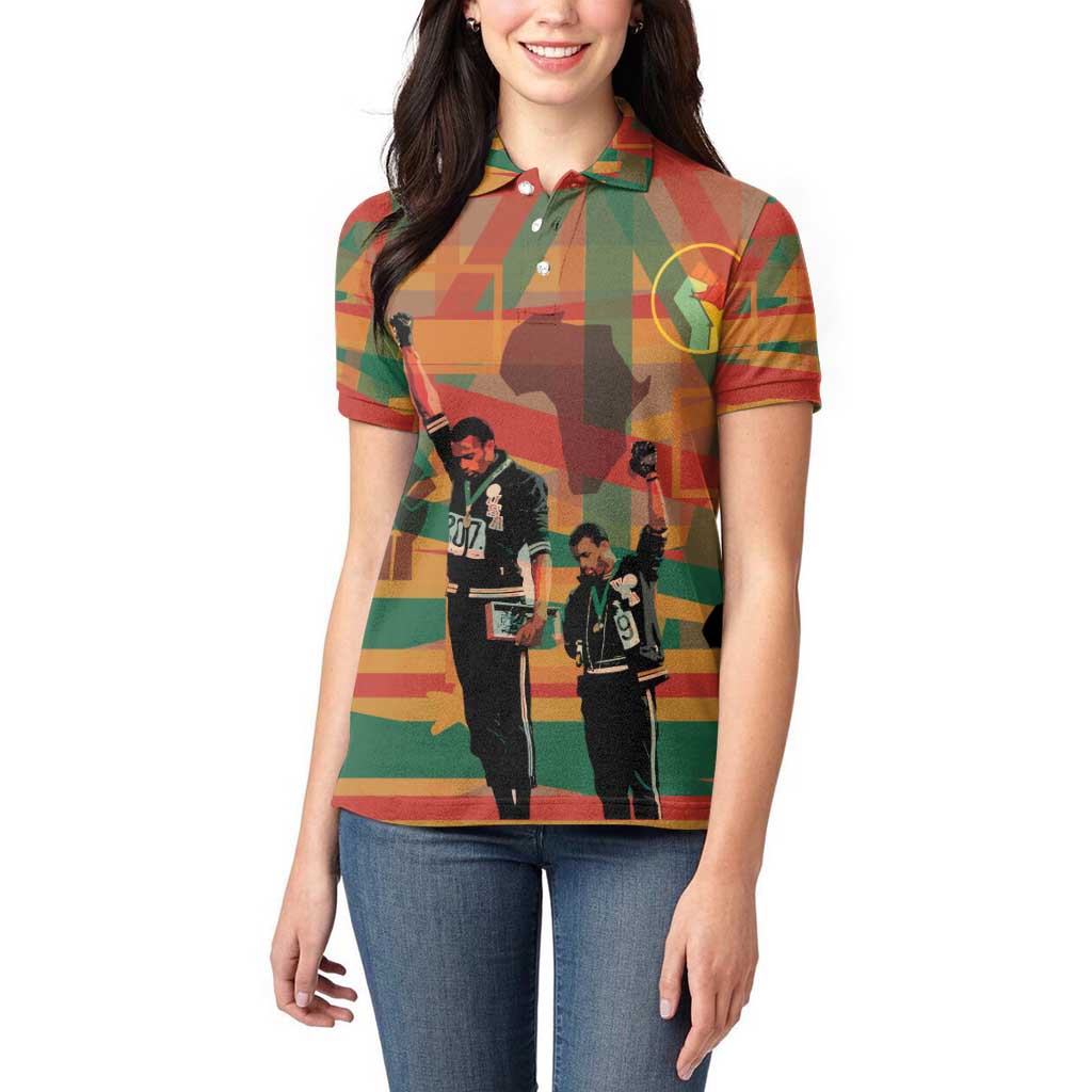 Black Power Fists of Freedom Women Polo Shirt African American 1968