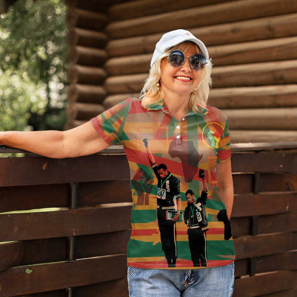 Black Power Fists of Freedom Women Polo Shirt African American 1968