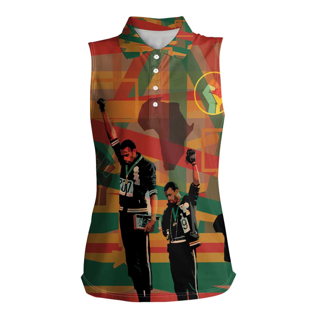 Black Power Fists of Freedom Women Sleeveless Polo Shirt African American 1968