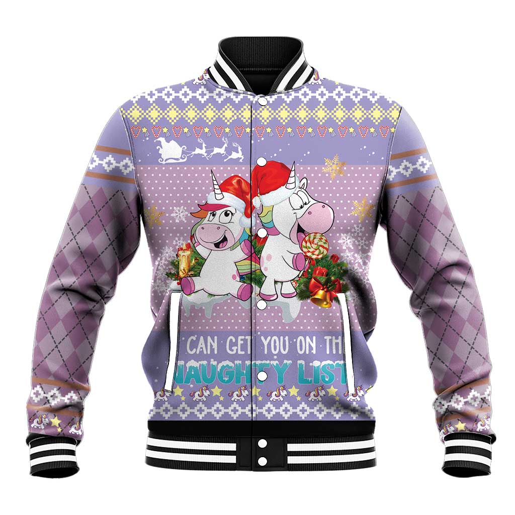 Unicorn Naughty List Baseball Jacket Christmas Funny - Wonder Print Shop