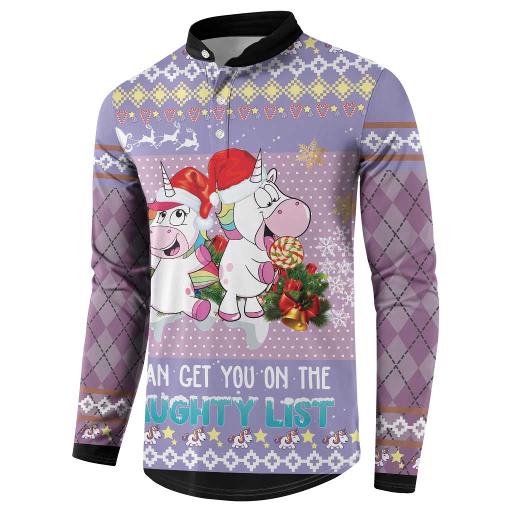 Unicorn Naughty List Button Sweatshirt Christmas Funny - Wonder Print Shop