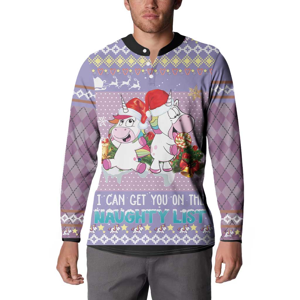 Unicorn Naughty List Button Sweatshirt Christmas Funny - Wonder Print Shop
