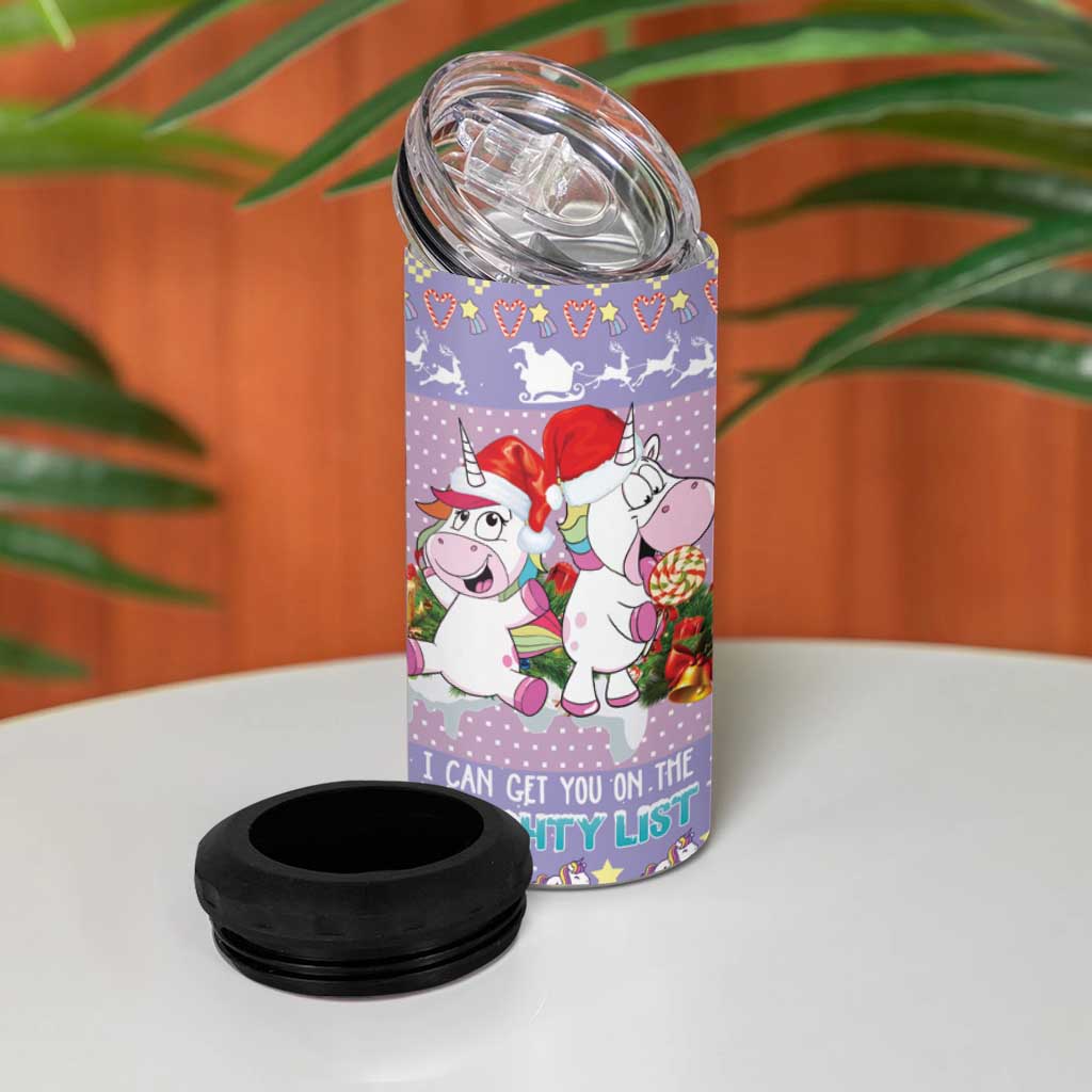 Unicorn Naughty List 4 in 1 Can Cooler Tumbler Christmas Funny - Wonder Print Shop