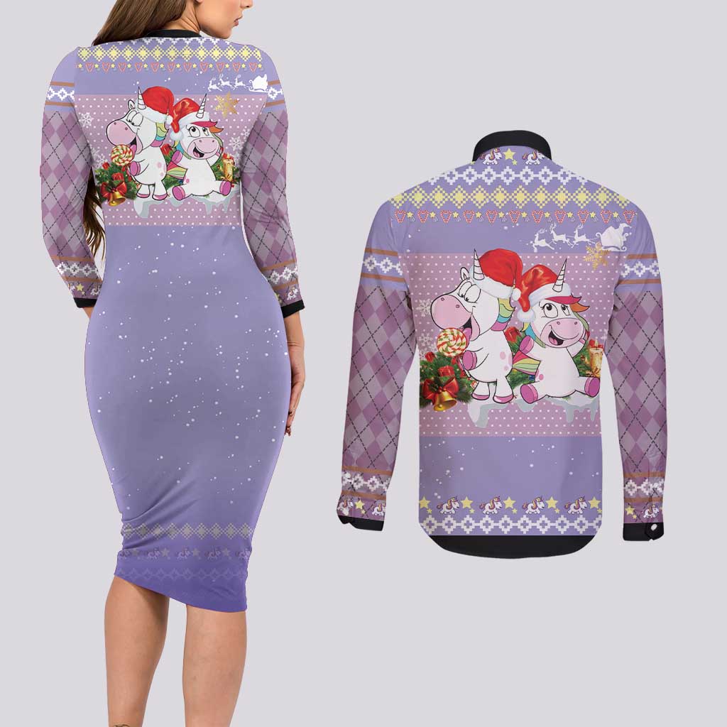 Unicorn Naughty List Couples Matching Long Sleeve Bodycon Dress and Long Sleeve Button Shirt Christmas Funny - Wonder Print Shop