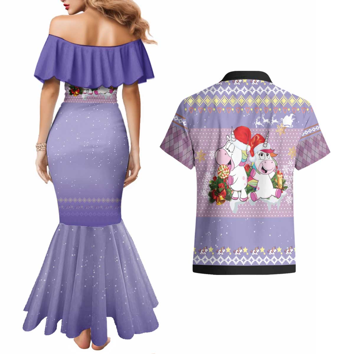 Unicorn Naughty List Couples Matching Mermaid Dress and Hawaiian Shirt Christmas Funny - Wonder Print Shop