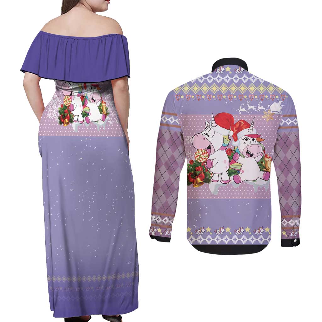 Unicorn Naughty List Couples Matching Off Shoulder Maxi Dress and Long Sleeve Button Shirt Christmas Funny - Wonder Print Shop