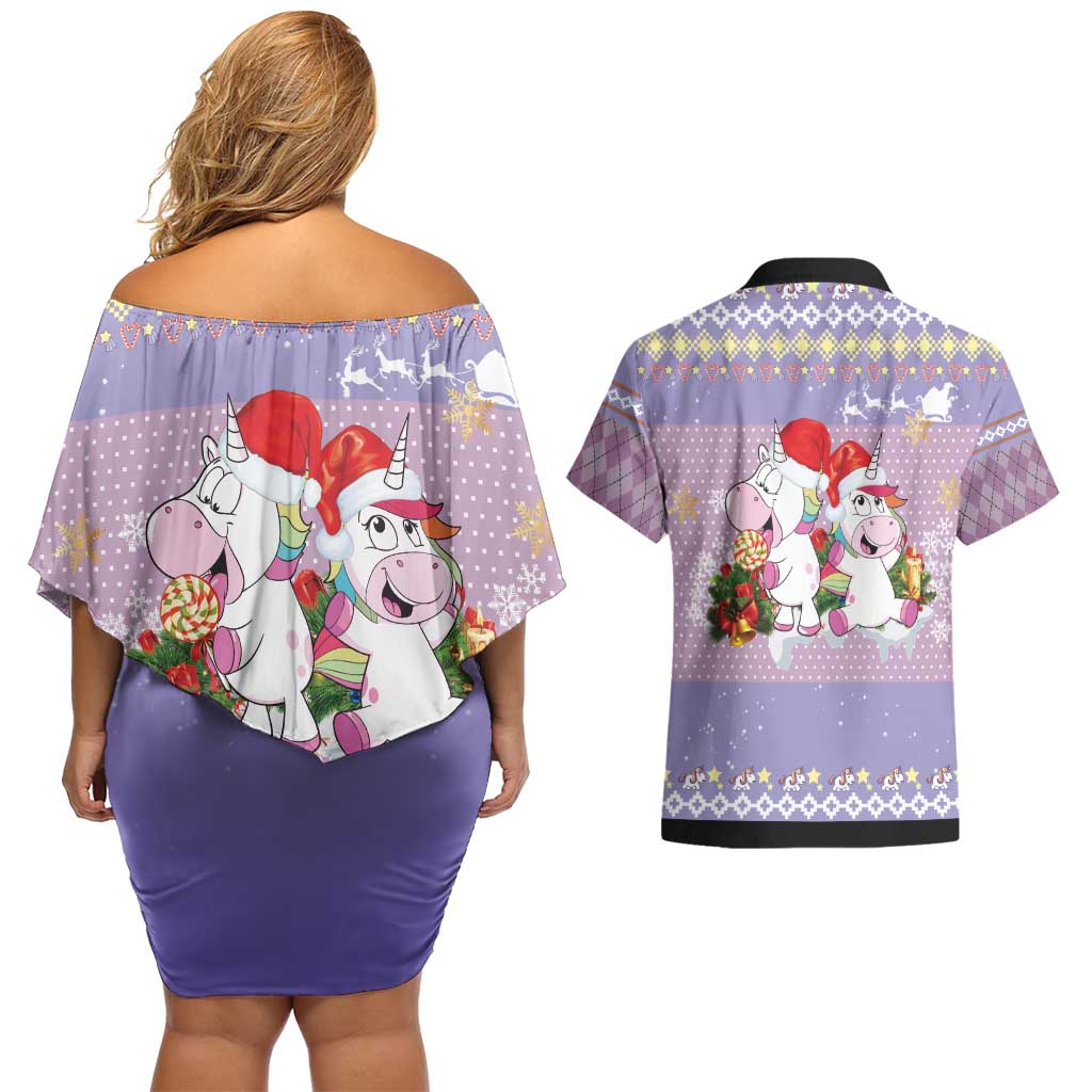 Unicorn Naughty List Couples Matching Off Shoulder Short Dress and Hawaiian Shirt Christmas Funny - Wonder Print Shop