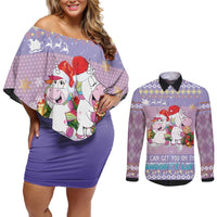 Unicorn Naughty List Couples Matching Off Shoulder Short Dress and Long Sleeve Button Shirt Christmas Funny - Wonder Print Shop