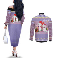 Unicorn Naughty List Couples Matching Off The Shoulder Long Sleeve Dress and Long Sleeve Button Shirt Christmas Funny