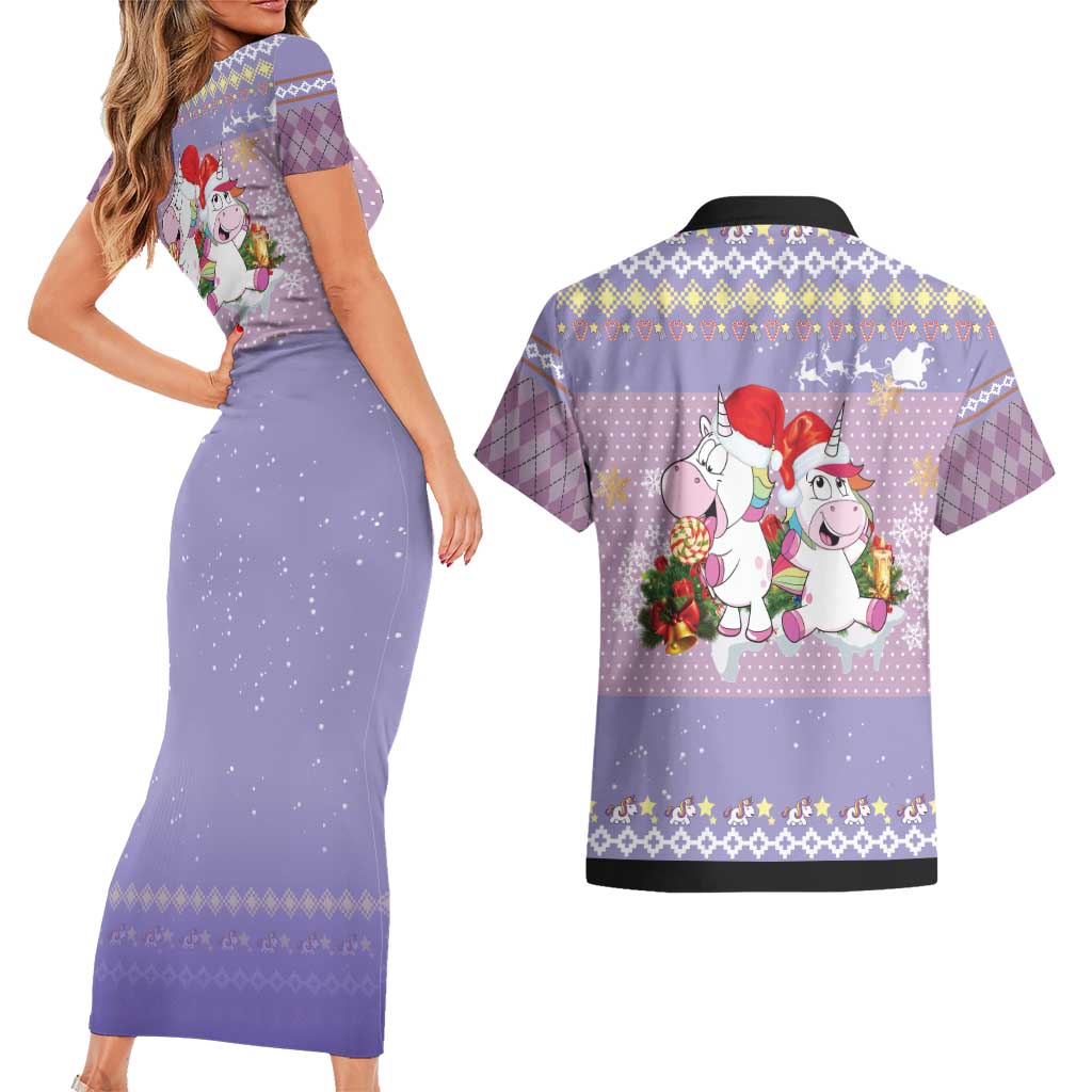 Unicorn Naughty List Couples Matching Short Sleeve Bodycon Dress and Hawaiian Shirt Christmas Funny - Wonder Print Shop