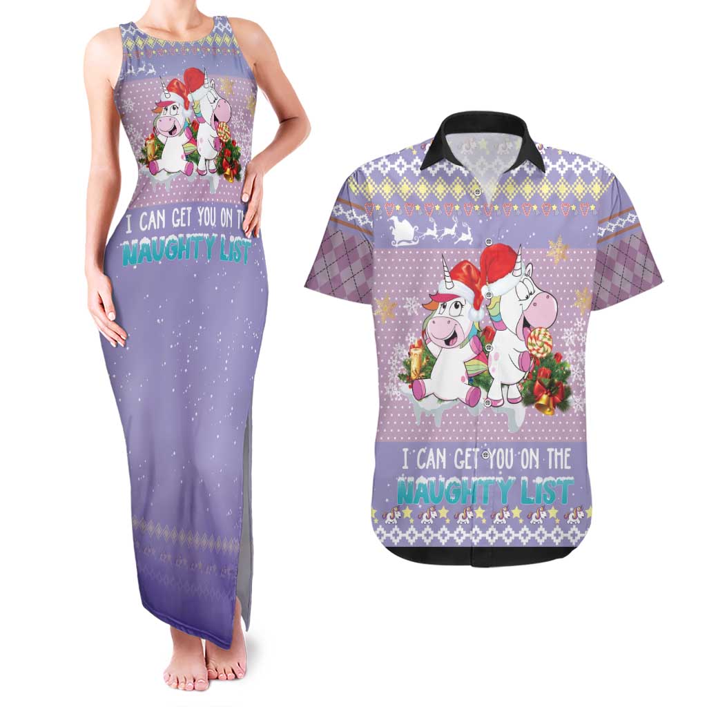 Unicorn Naughty List Couples Matching Tank Maxi Dress and Hawaiian Shirt Christmas Funny - Wonder Print Shop