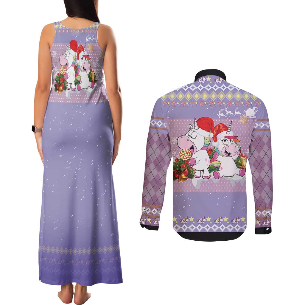 Unicorn Naughty List Couples Matching Tank Maxi Dress and Long Sleeve Button Shirt Christmas Funny - Wonder Print Shop