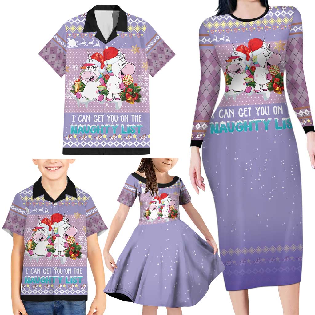 Unicorn Naughty List Family Matching Long Sleeve Bodycon Dress and Hawaiian Shirt Christmas Funny - Wonder Print Shop