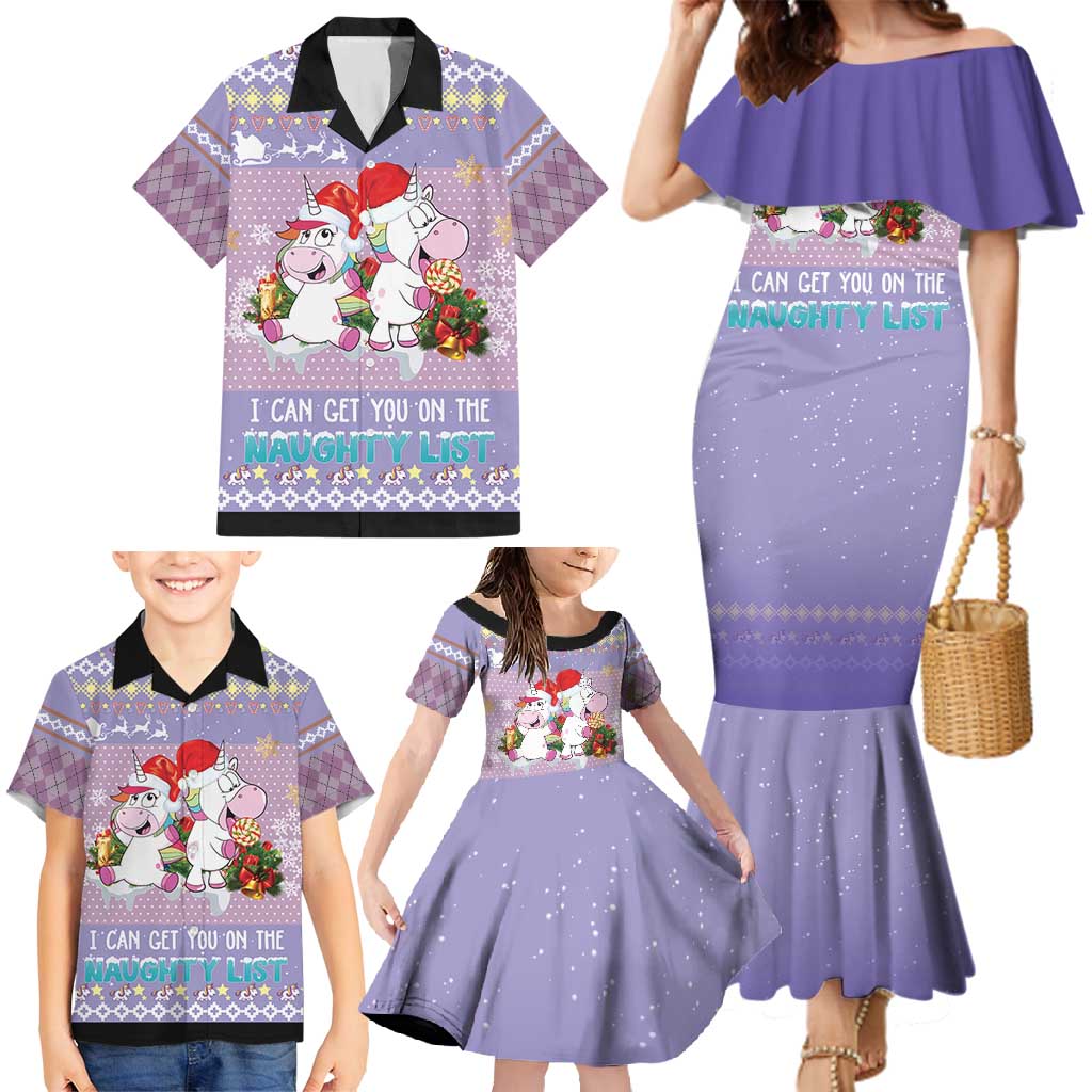 Unicorn Naughty List Family Matching Mermaid Dress and Hawaiian Shirt Christmas Funny - Wonder Print Shop