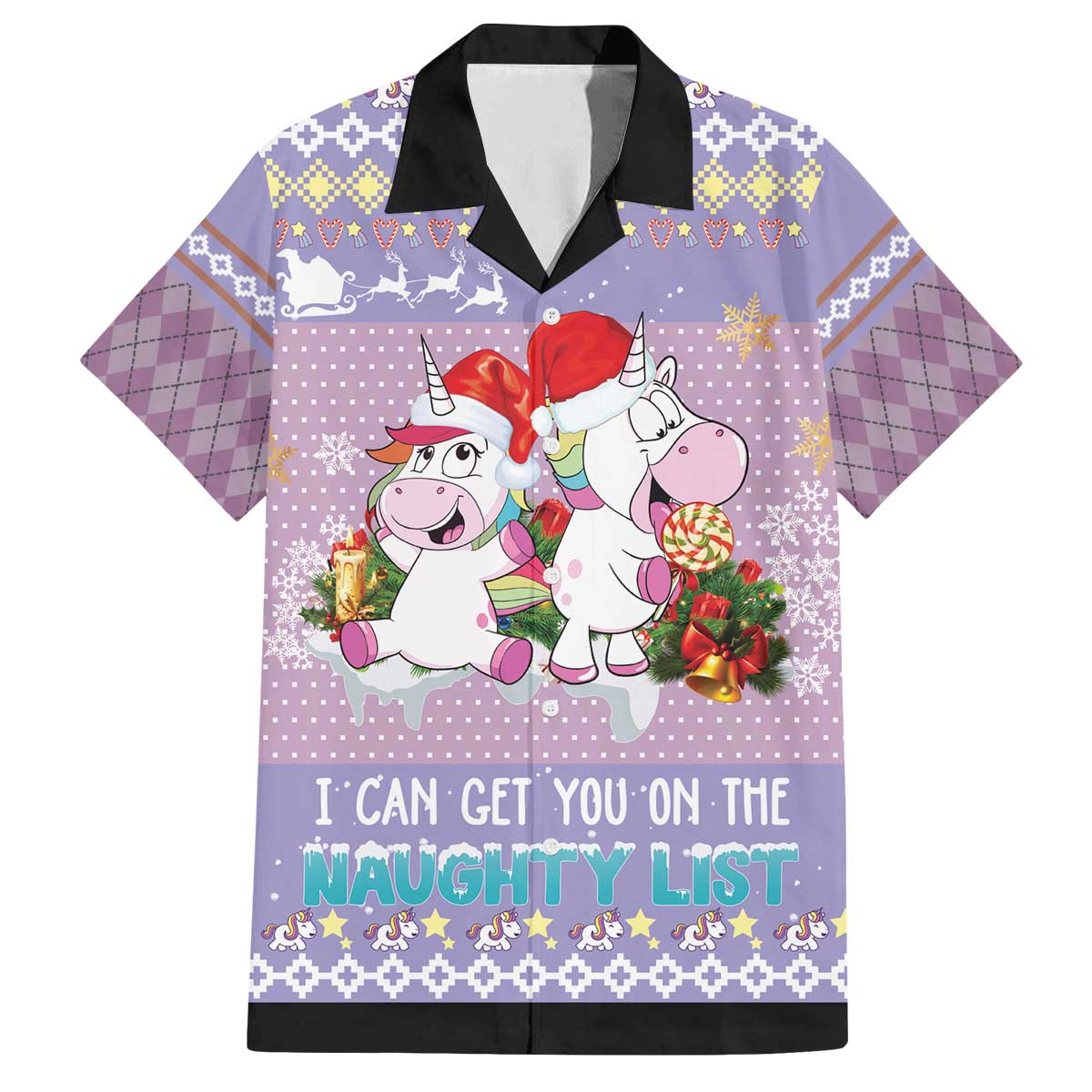 Unicorn Naughty List Family Matching Off The Shoulder Long Sleeve Dress and Hawaiian Shirt Christmas Funny - Wonder Print Shop