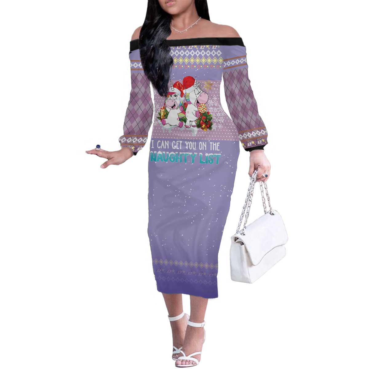 Unicorn Naughty List Family Matching Off The Shoulder Long Sleeve Dress and Hawaiian Shirt Christmas Funny - Wonder Print Shop