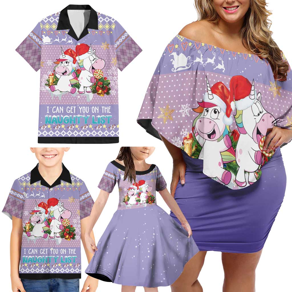 Unicorn Naughty List Family Matching Off Shoulder Short Dress and Hawaiian Shirt Christmas Funny - Wonder Print Shop