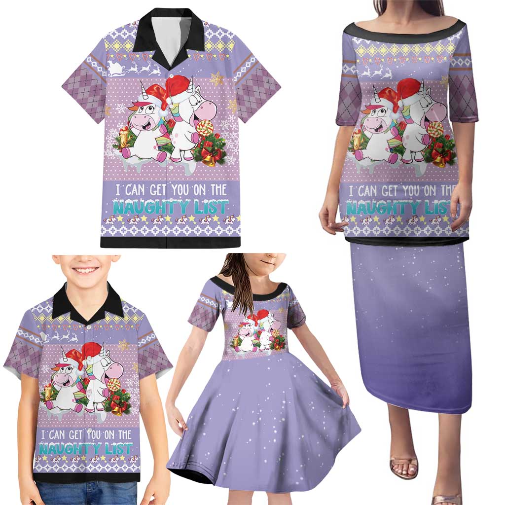 Unicorn Naughty List Family Matching Puletasi and Hawaiian Shirt Christmas Funny - Wonder Print Shop