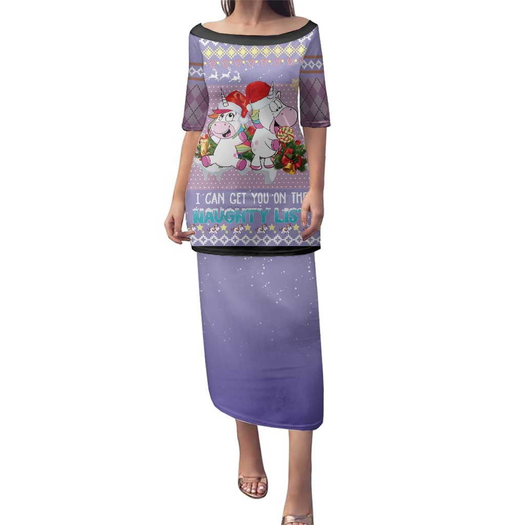 Unicorn Naughty List Family Matching Puletasi and Hawaiian Shirt Christmas Funny - Wonder Print Shop
