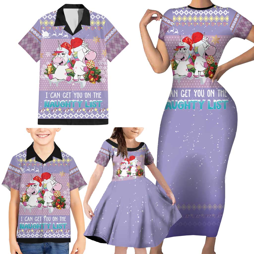 Unicorn Naughty List Family Matching Short Sleeve Bodycon Dress and Hawaiian Shirt Christmas Funny - Wonder Print Shop