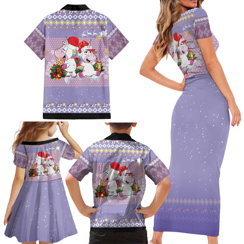 Unicorn Naughty List Family Matching Short Sleeve Bodycon Dress and Hawaiian Shirt Christmas Funny - Wonder Print Shop