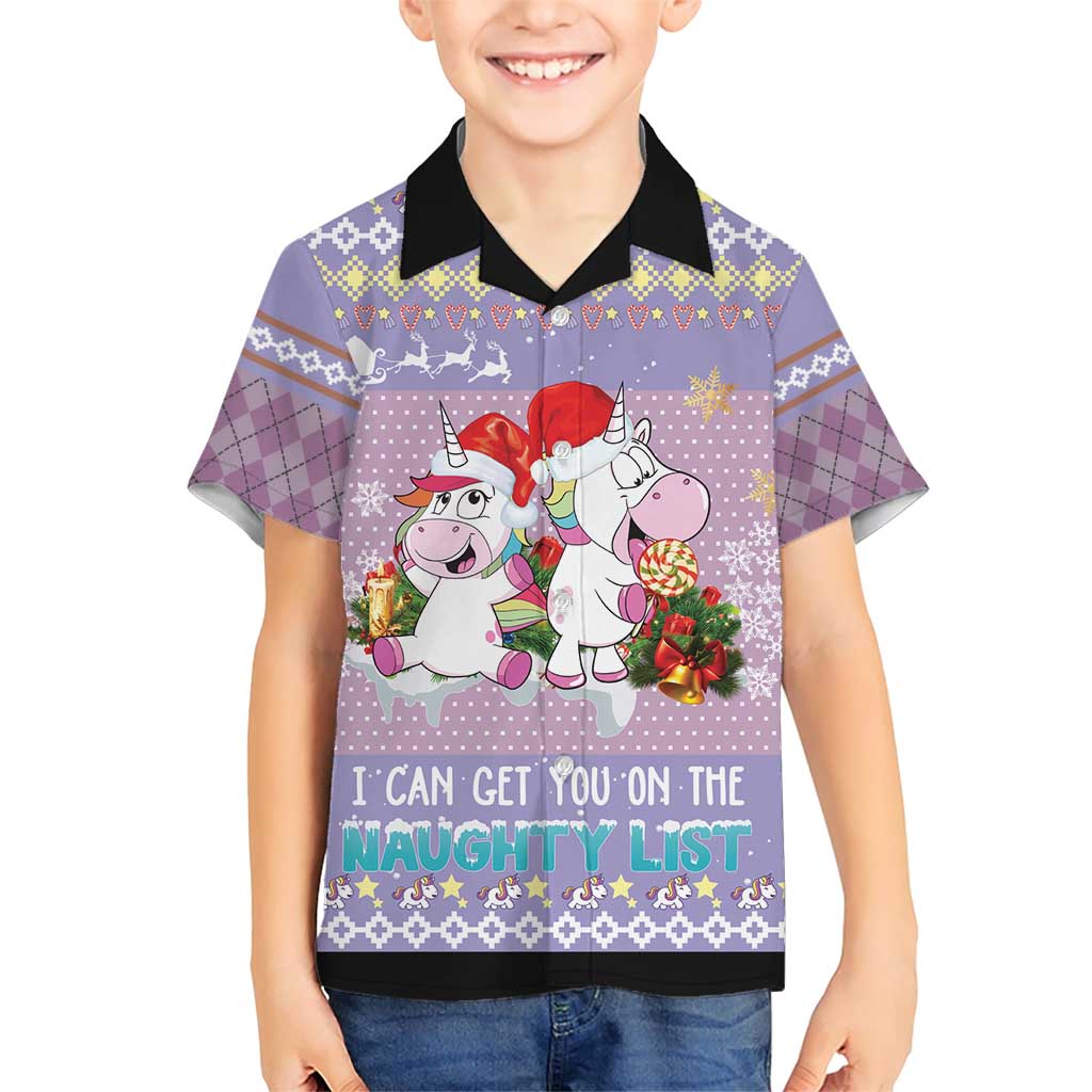 Unicorn Naughty List Family Matching Short Sleeve Bodycon Dress and Hawaiian Shirt Christmas Funny - Wonder Print Shop