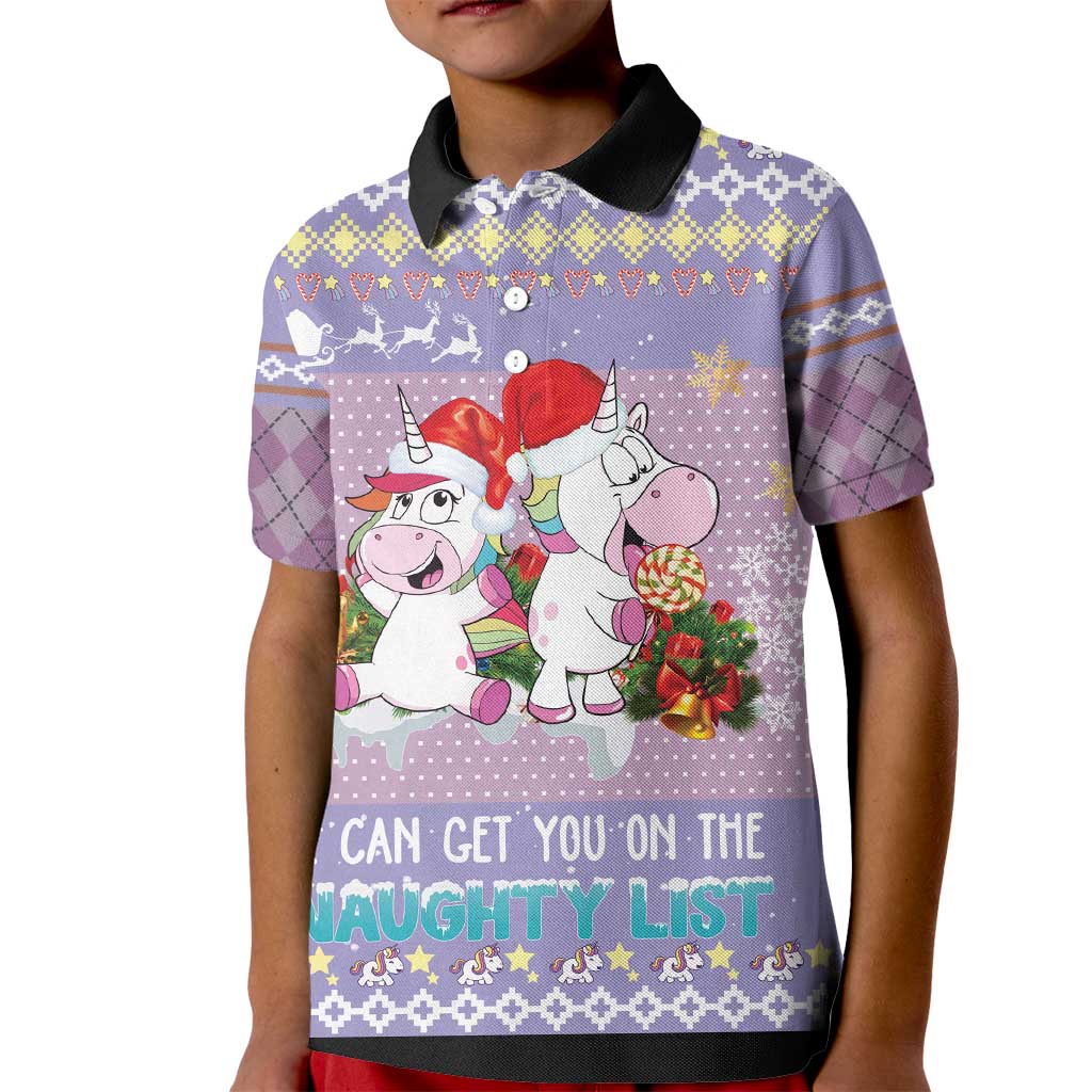 Unicorn Naughty List Kid Polo Shirt Christmas Funny - Wonder Print Shop