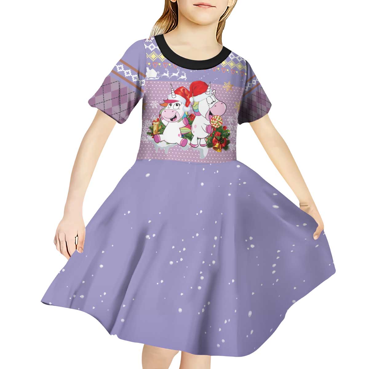 Unicorn Naughty List Kid Short Sleeve Dress Christmas Funny - Wonder Print Shop