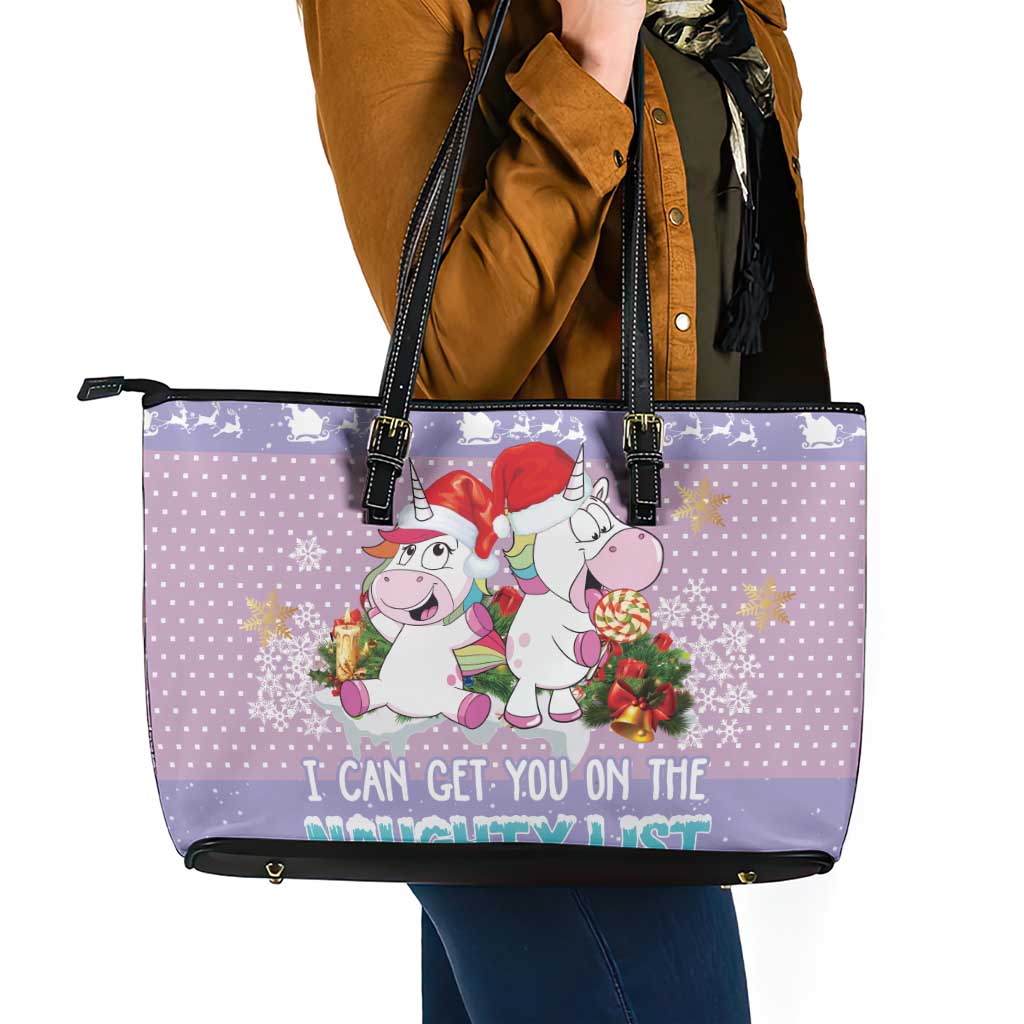 Unicorn Naughty List Leather Tote Bag Christmas Funny - Wonder Print Shop