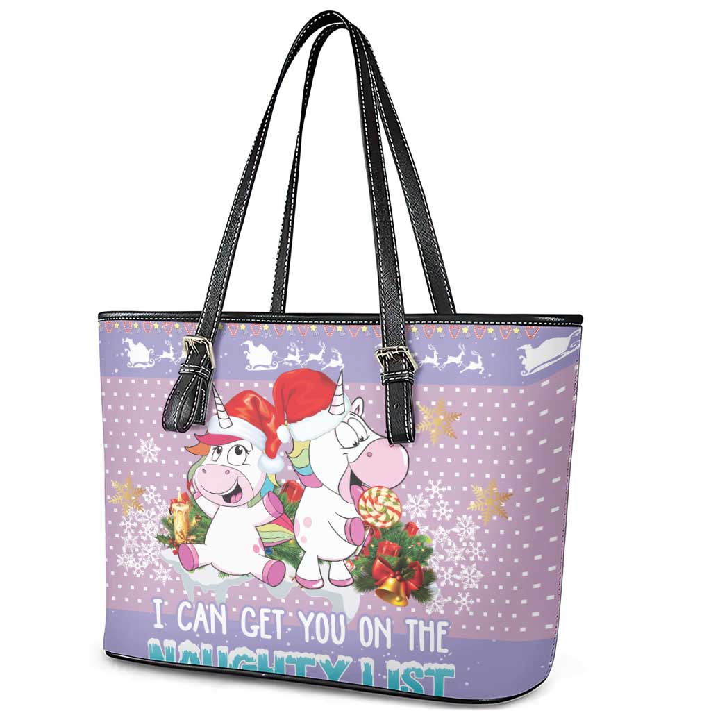 Unicorn Naughty List Leather Tote Bag Christmas Funny - Wonder Print Shop