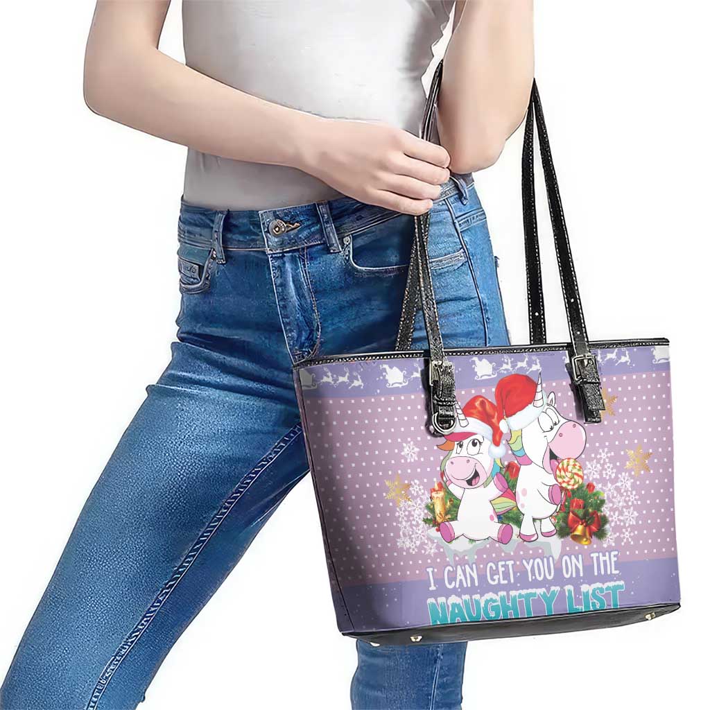 Unicorn Naughty List Leather Tote Bag Christmas Funny - Wonder Print Shop
