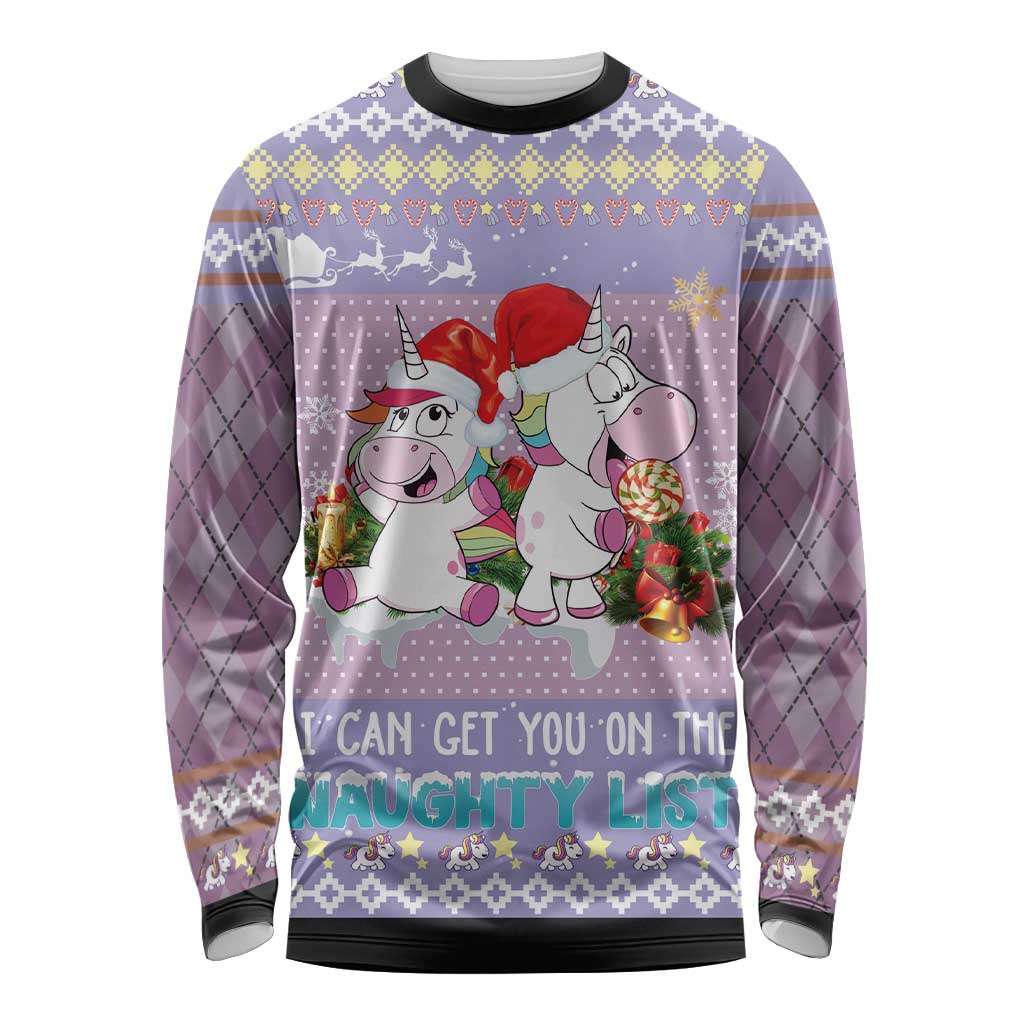 Unicorn Naughty List Long Sleeve Shirt Christmas Funny - Wonder Print Shop