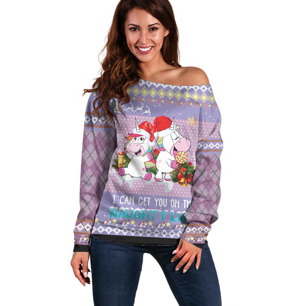 Unicorn Naughty List Off Shoulder Sweater Christmas Funny - Wonder Print Shop